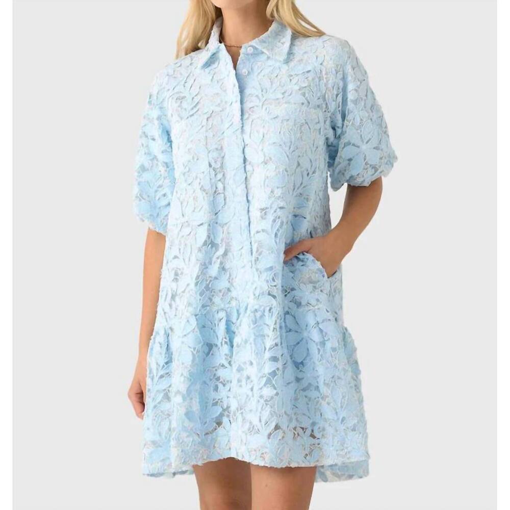 NEW SIMKHAI crissy cotton lace dress in celeste multi